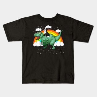 T Rex Dinosaur Riding Boston Terriers Kids T-Shirt